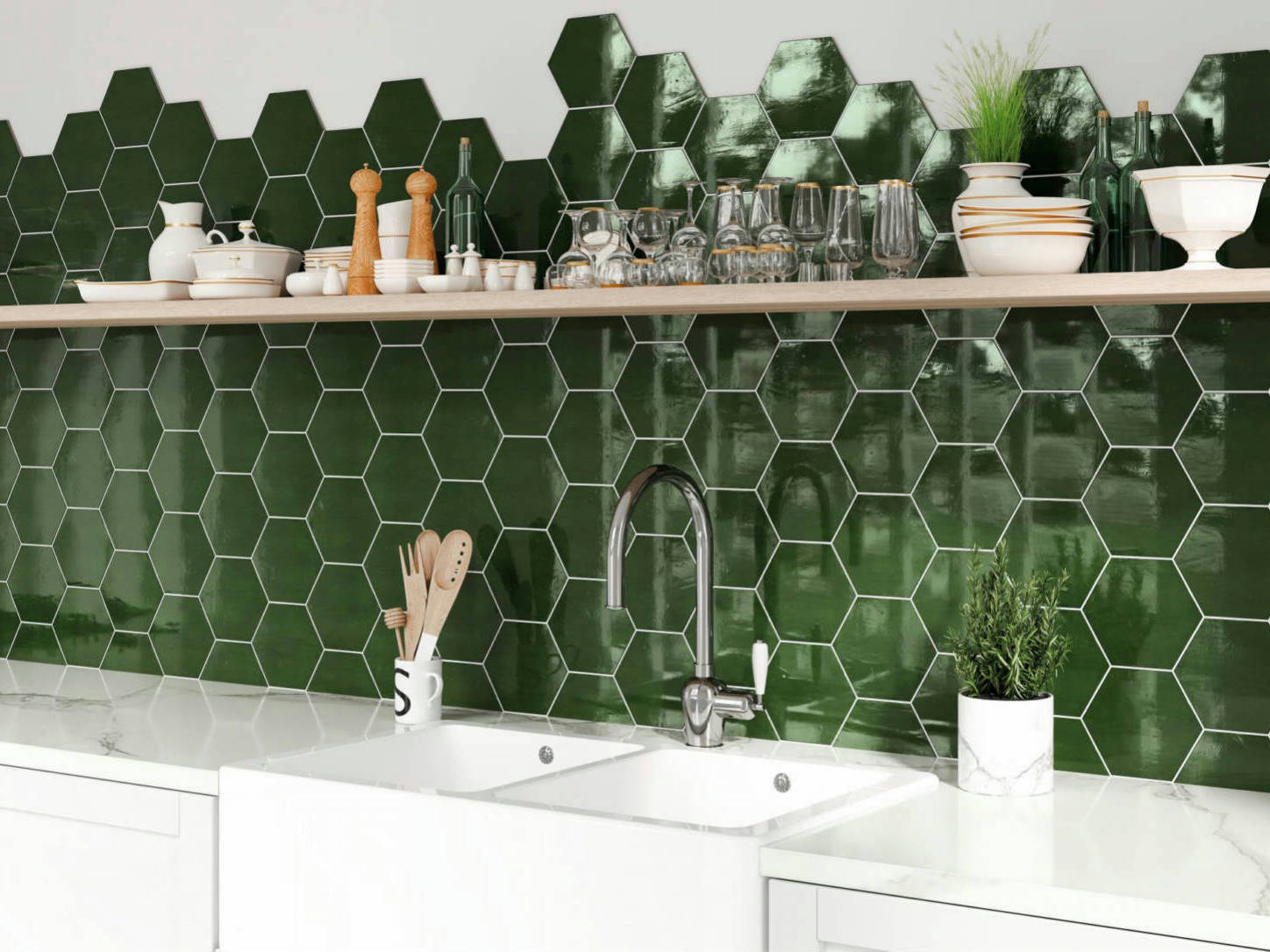 Ronda 5.5X6.3” Green Hexagon | Gemini Tile and Marble