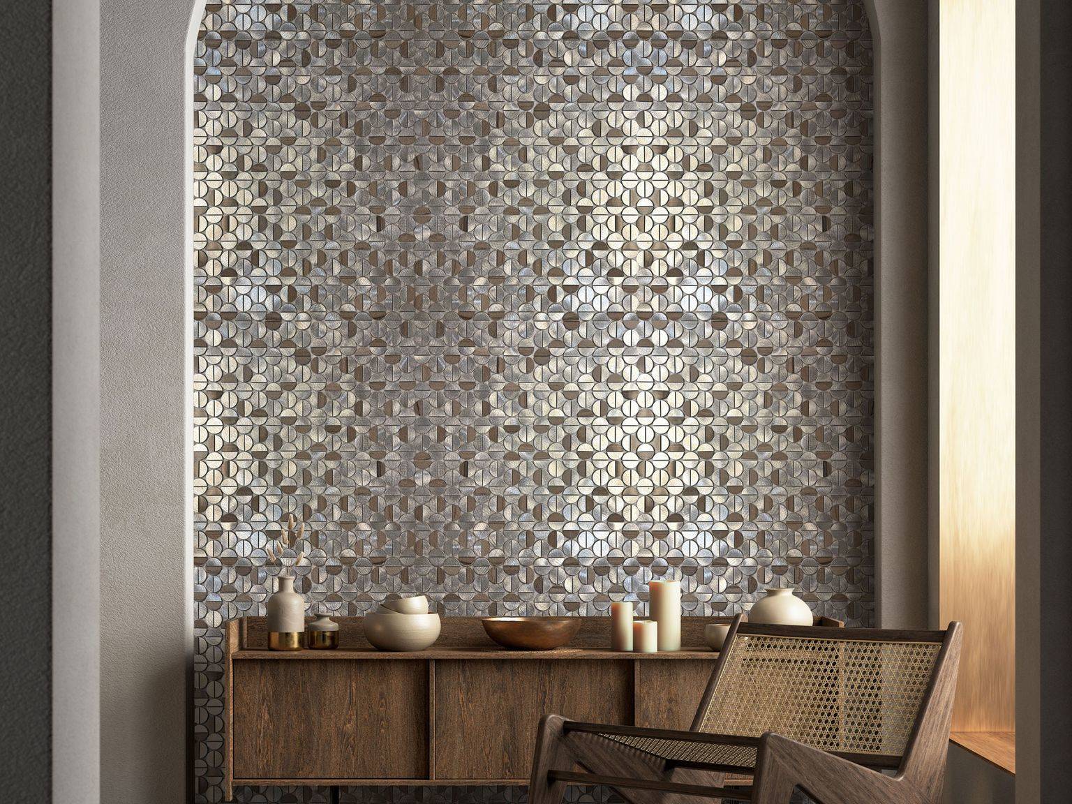 Aluminum & Marble Semi Circle Silver Brown | Tile Masters