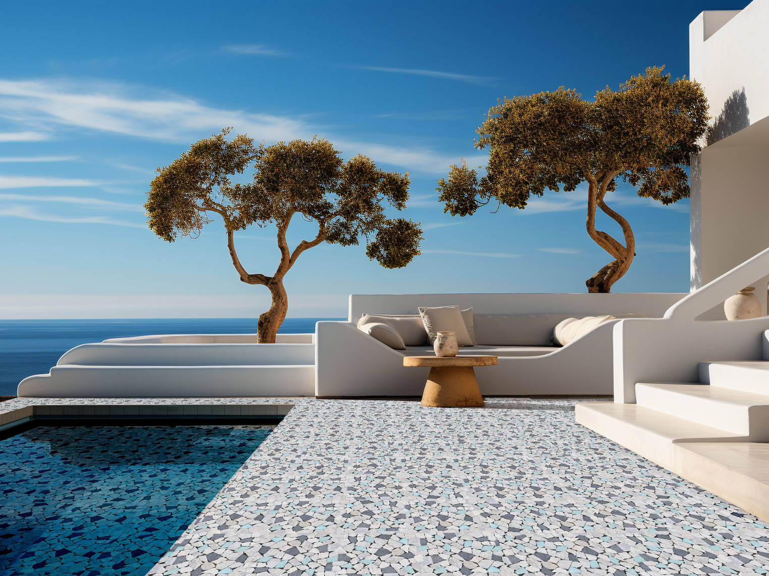 Mini Opus Beige Grey Marble Mix & Green Glass | Tile Masters