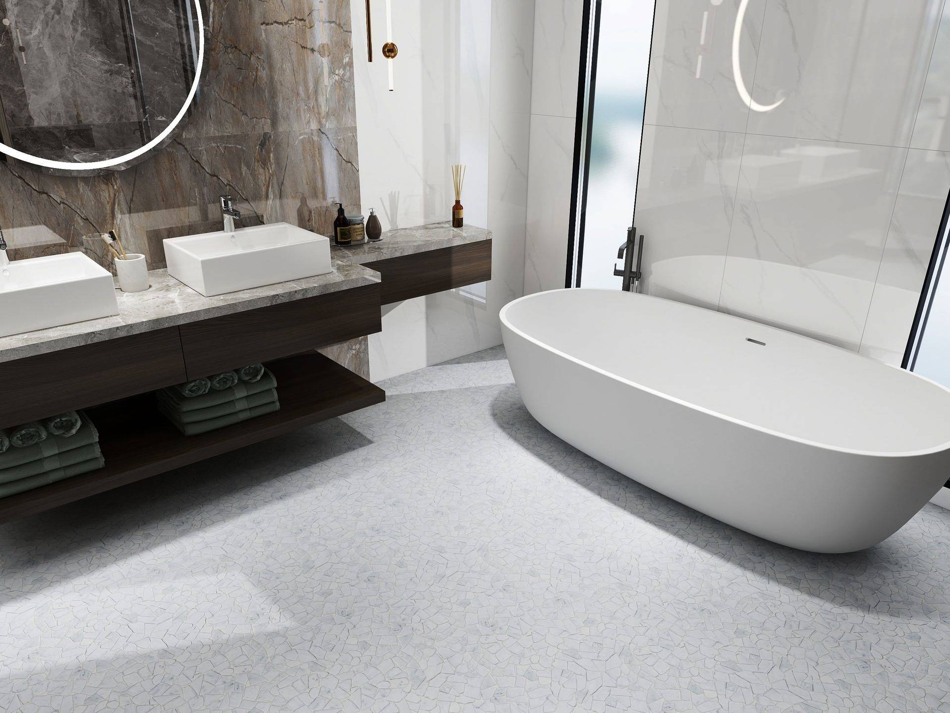 Mini Opus Matte White Grey Marble Stone Interlocking | Tile Masters