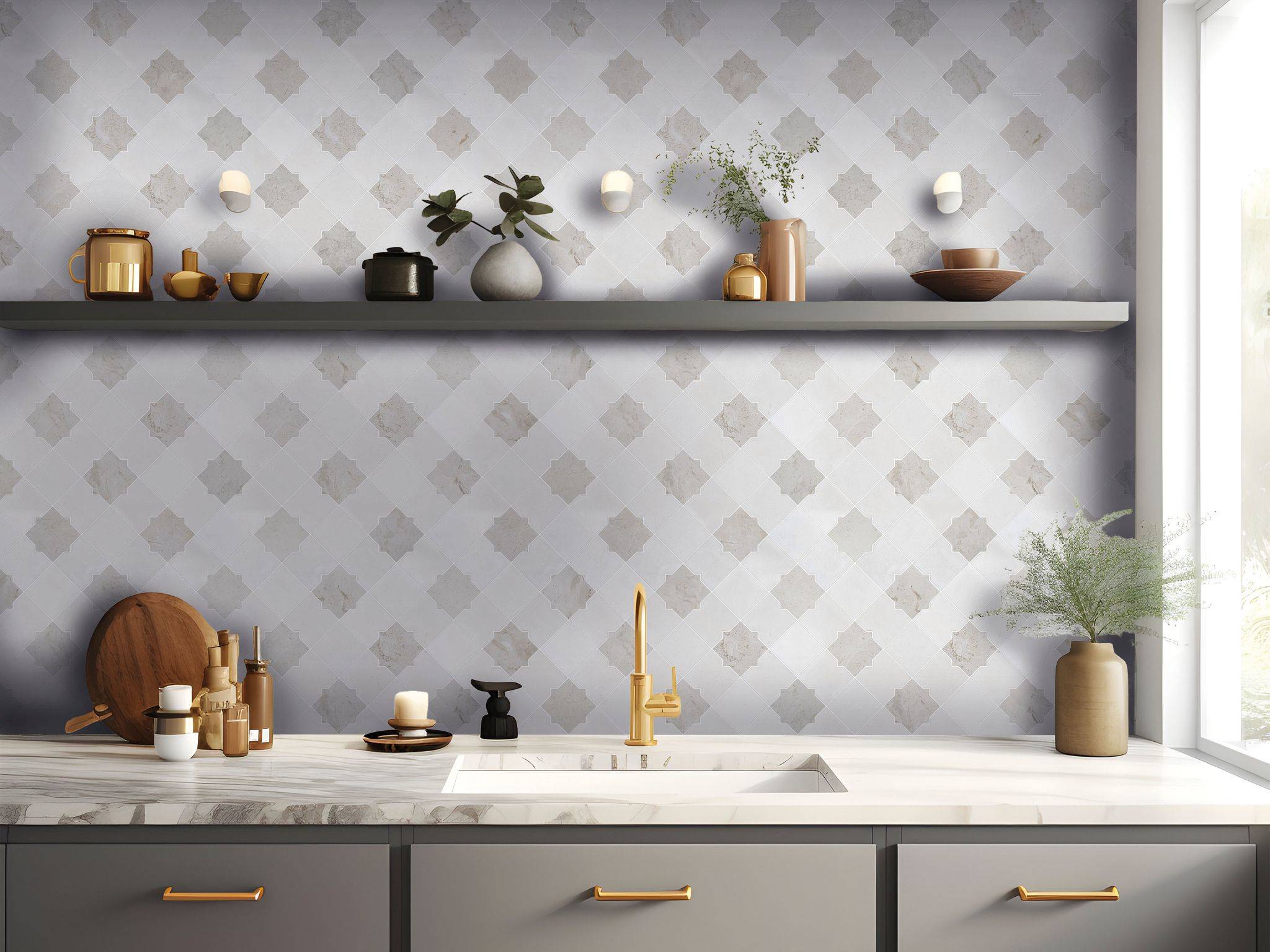 Star & Square White & Beige Mix Marble | Tile Masters