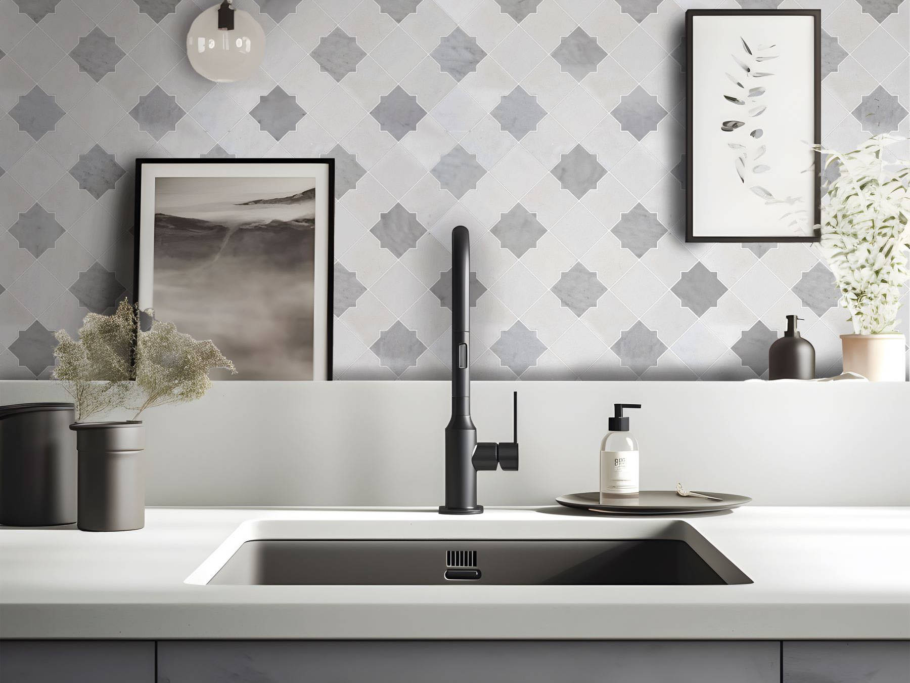 Star & Square White & Grey Mix Marble | Tile Masters