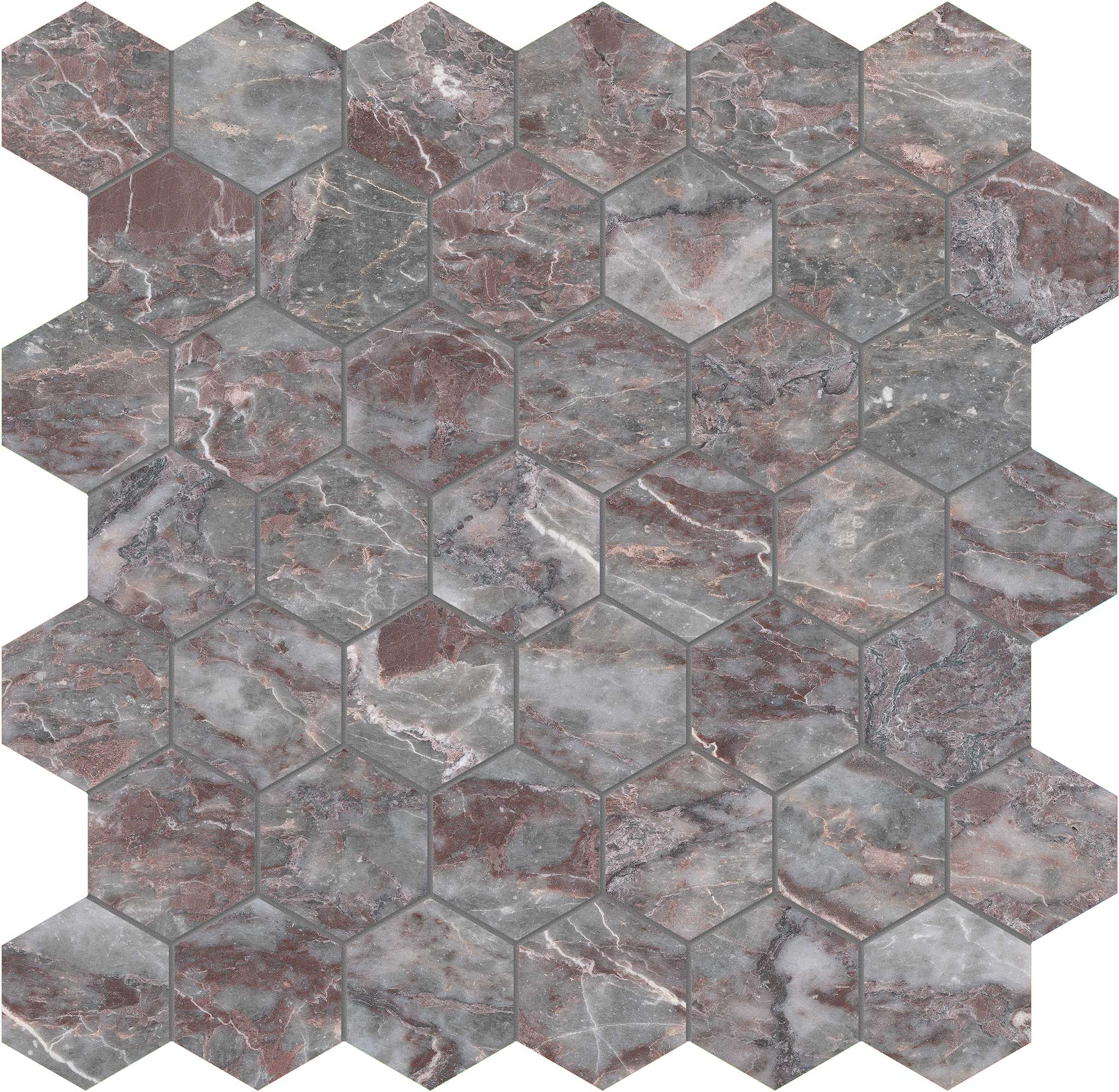 Sereno Burgundy 2 Hexagon Mosaic | Tile Masters