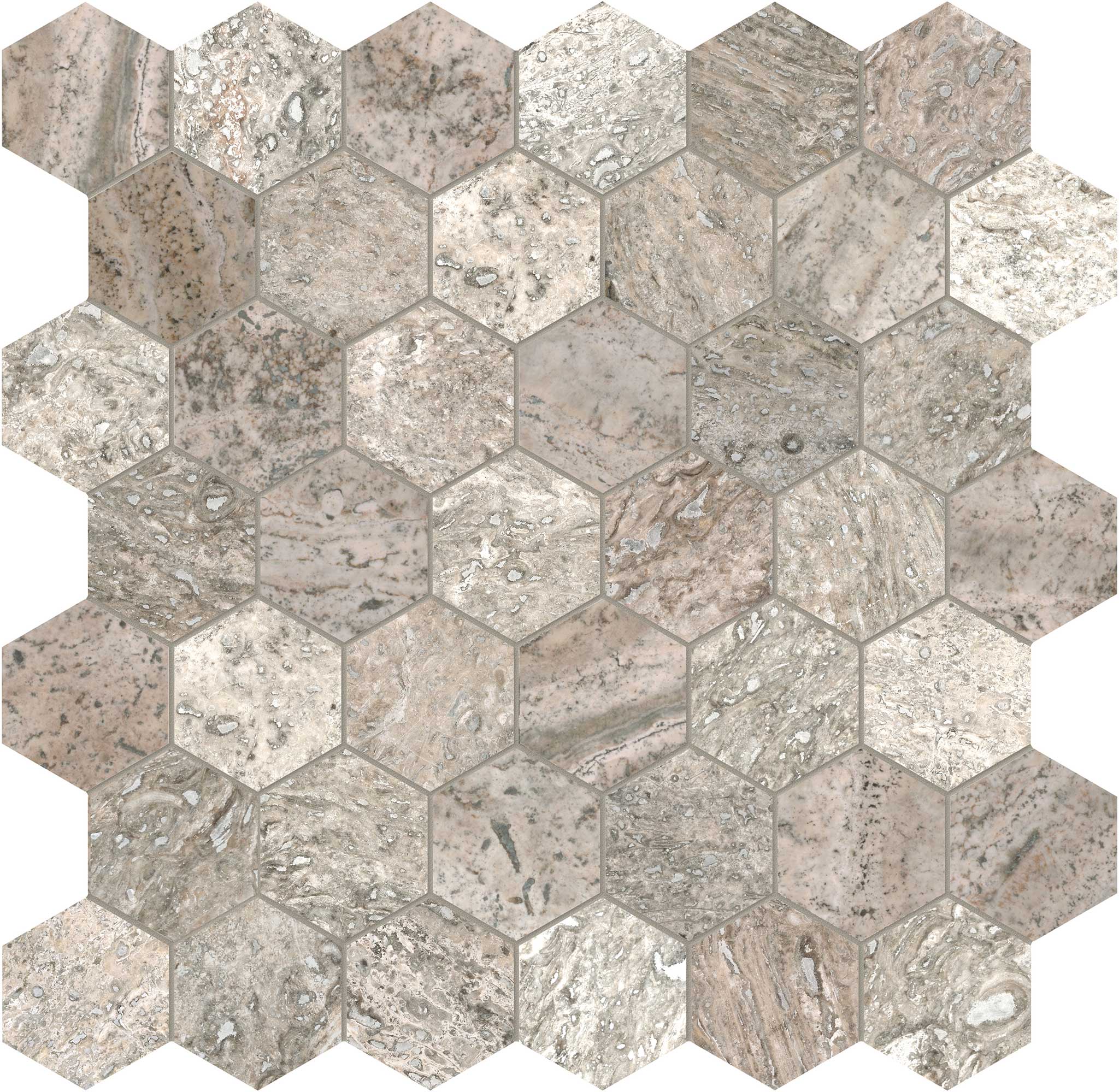 Silver Ash 2 Hexagon Mosaic | Tile Masters